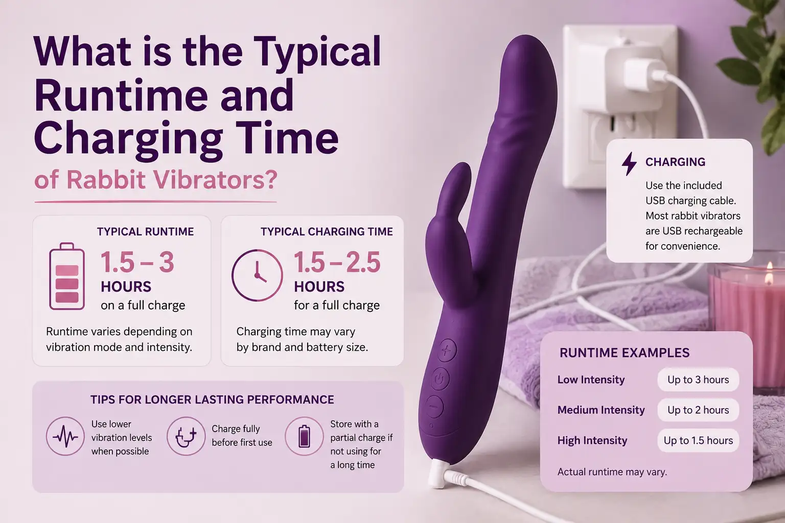 What is the Typical Runtime and Charging Time of Rabbit Vibrators?